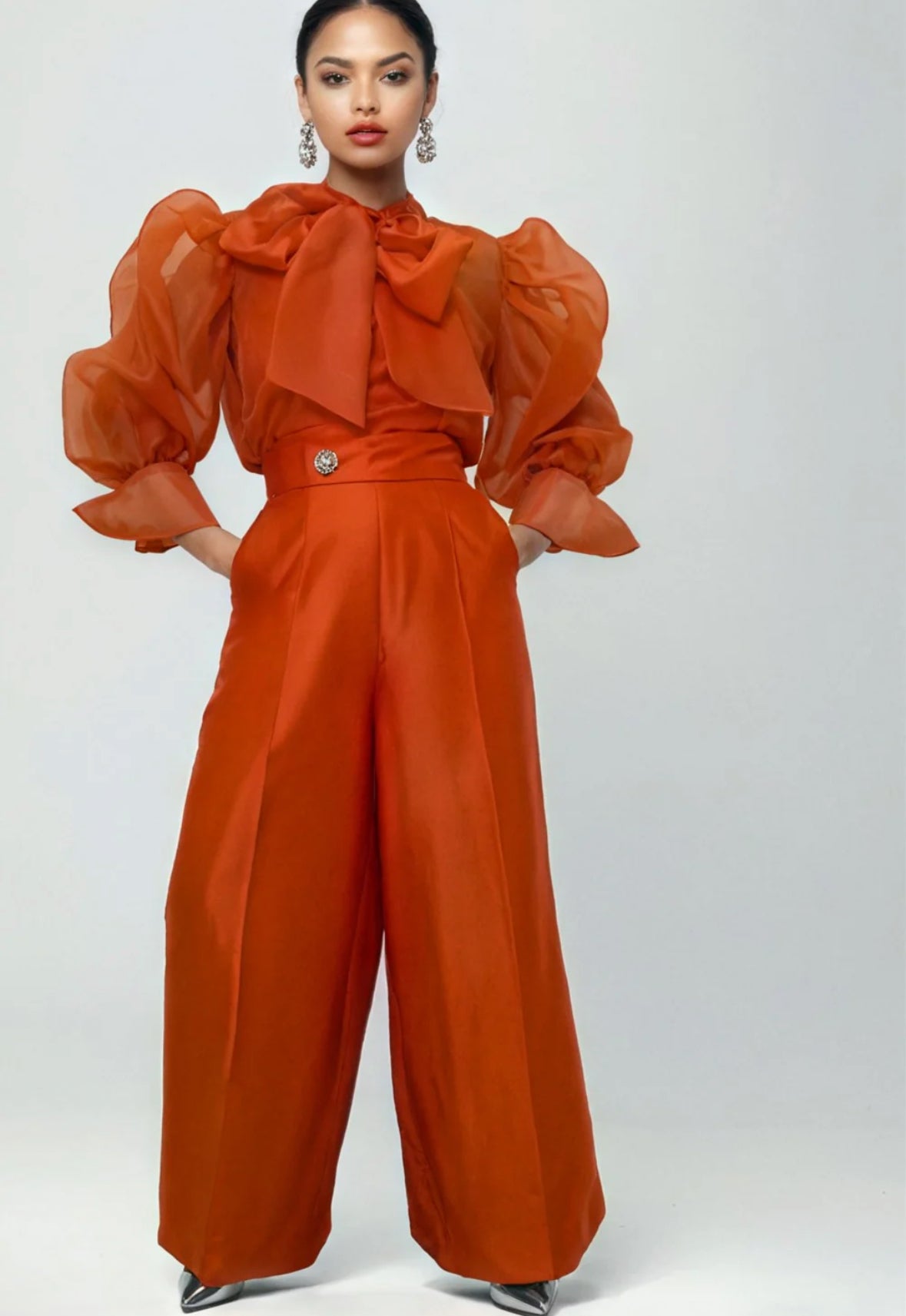 Citrus Cloud Sheer Puff Sleeve Top