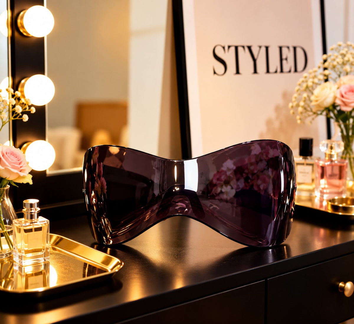 Bey oversized shield wrap sunglasses with smoky plum tinted lens