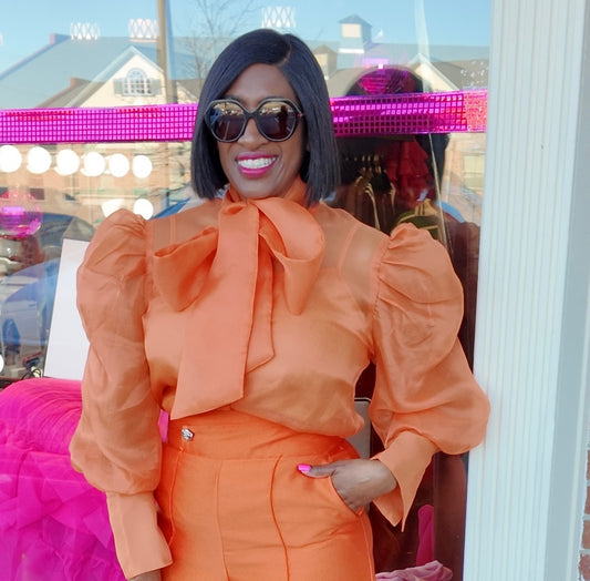 Citrus Cloud Sheer Puff Sleeve Top