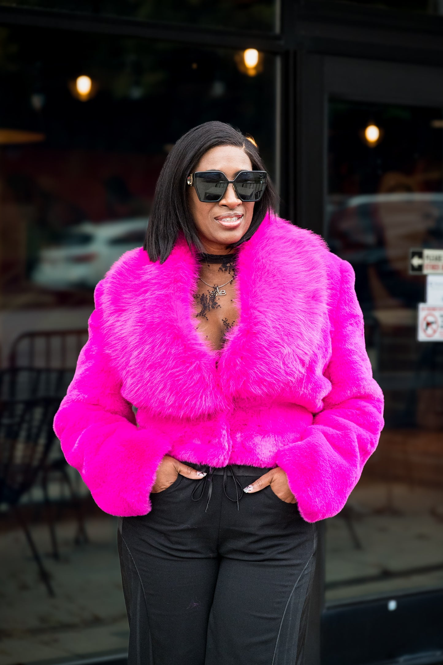 Fuchsia Glam Faux Fur Jacket