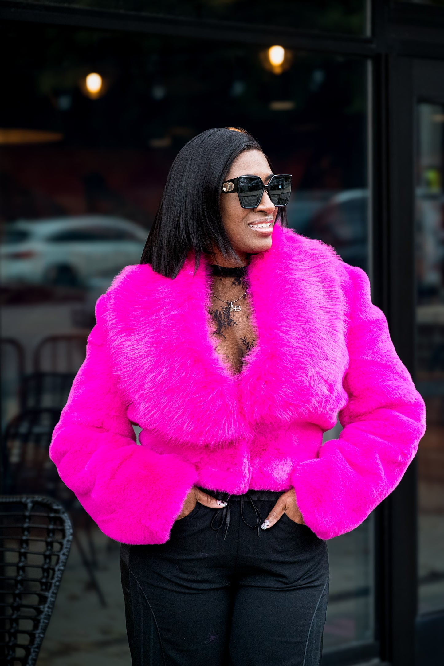 Fuchsia Glam Faux Fur Jacket