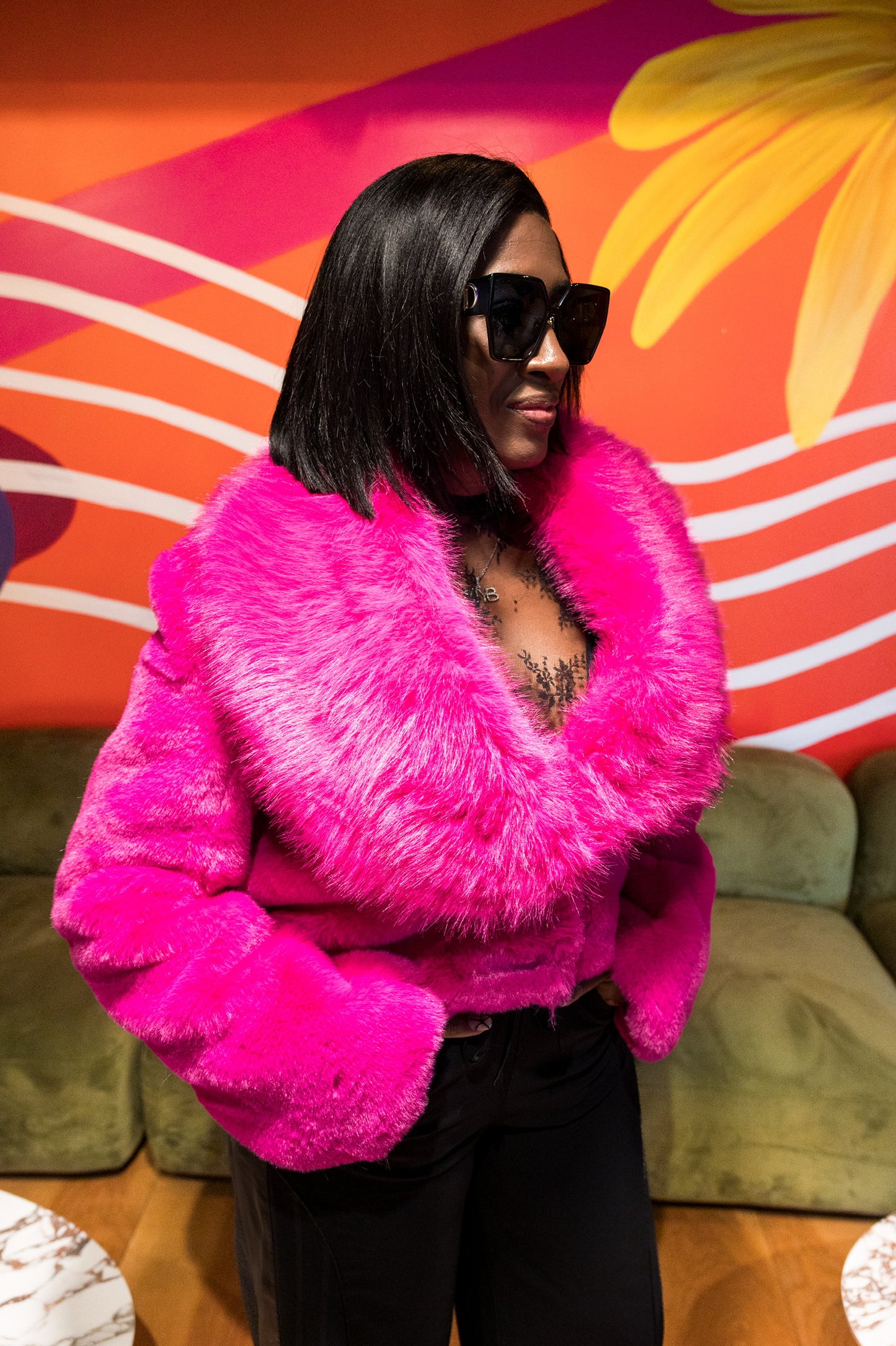 Fuchsia Glam Faux Fur Jacket