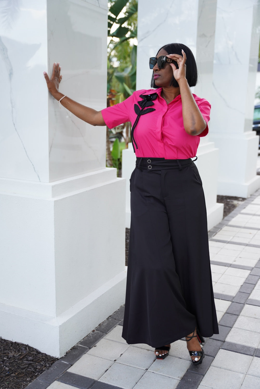 Floral Accent Button-Up Top