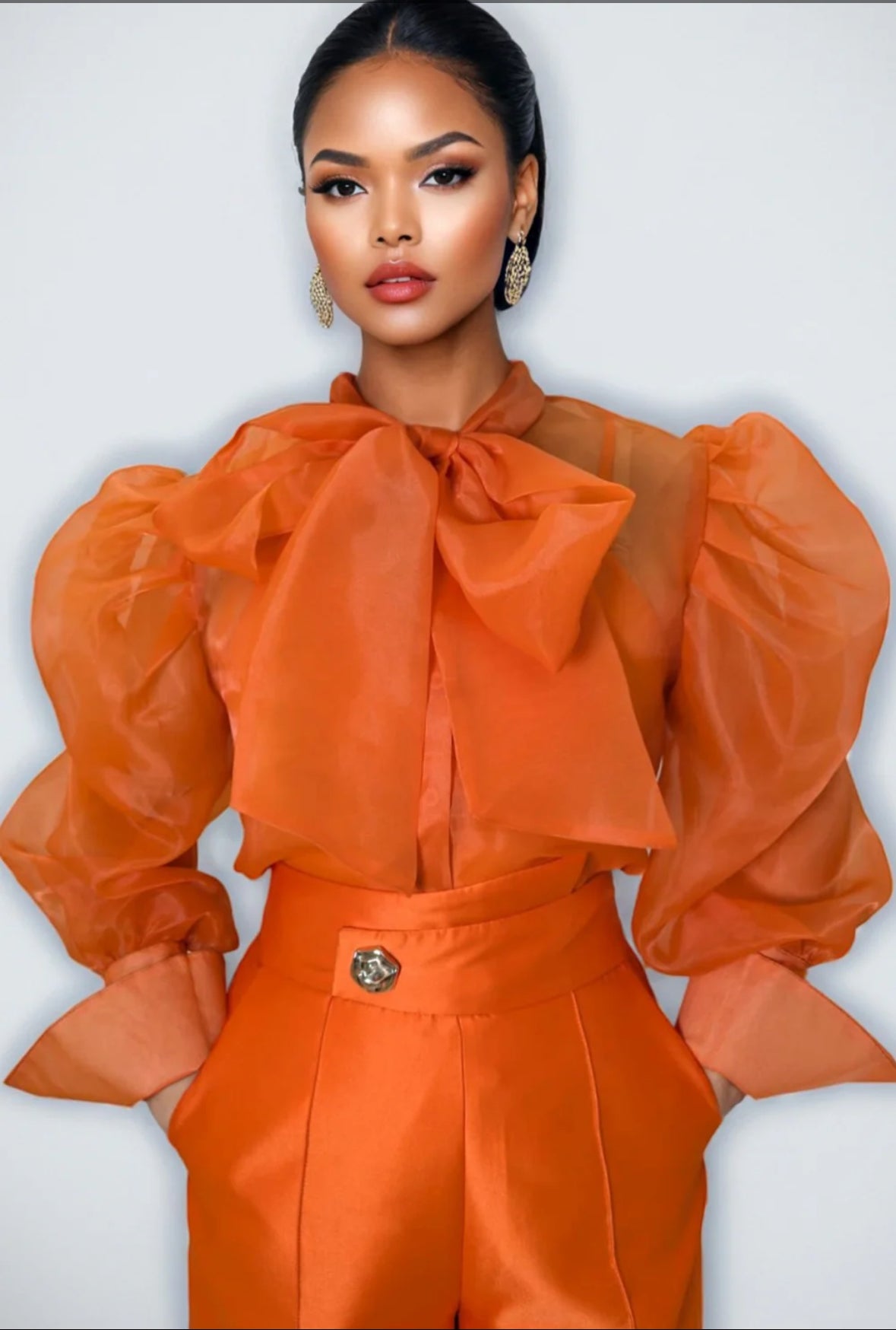 Citrus Cloud Sheer Puff Sleeve Top