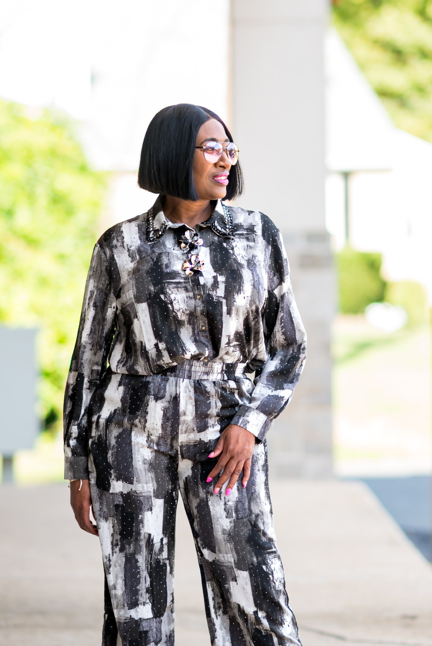 Two-Piece Floral Button  Set