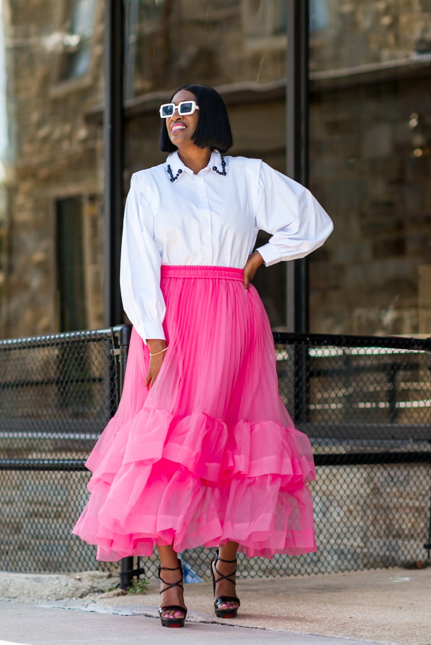 Pleated Ruffle Tulle Skirt