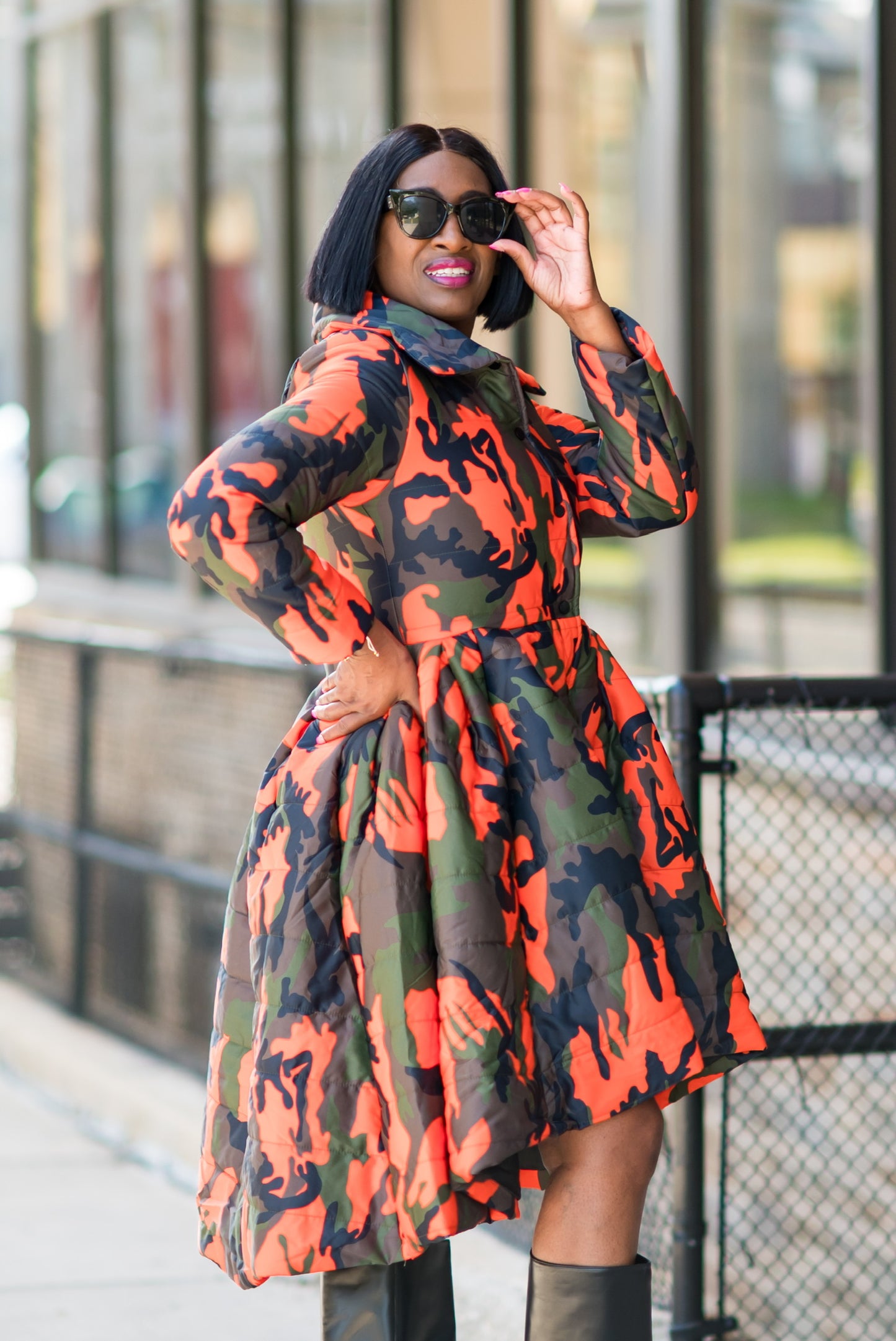 Luxe Peplum Camo Coat