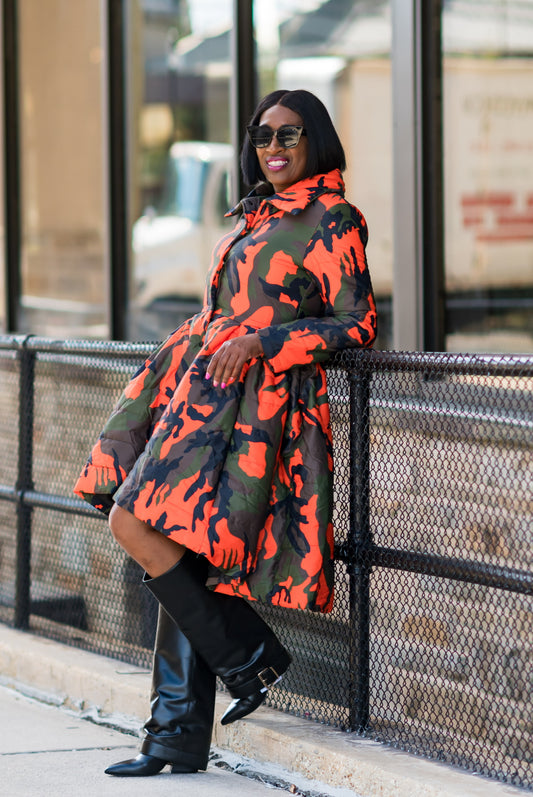Luxe Peplum Camo Coat