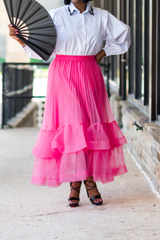 Pleated Ruffle Tulle Skirt