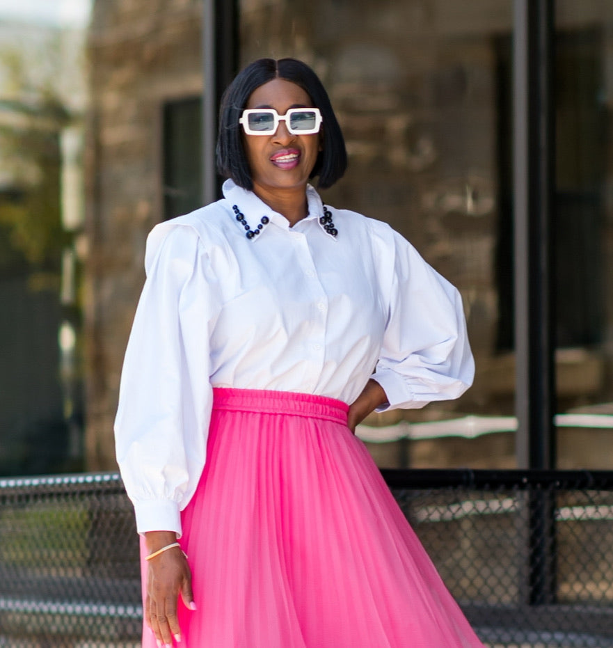 Pearl-Trim Classic Blouse